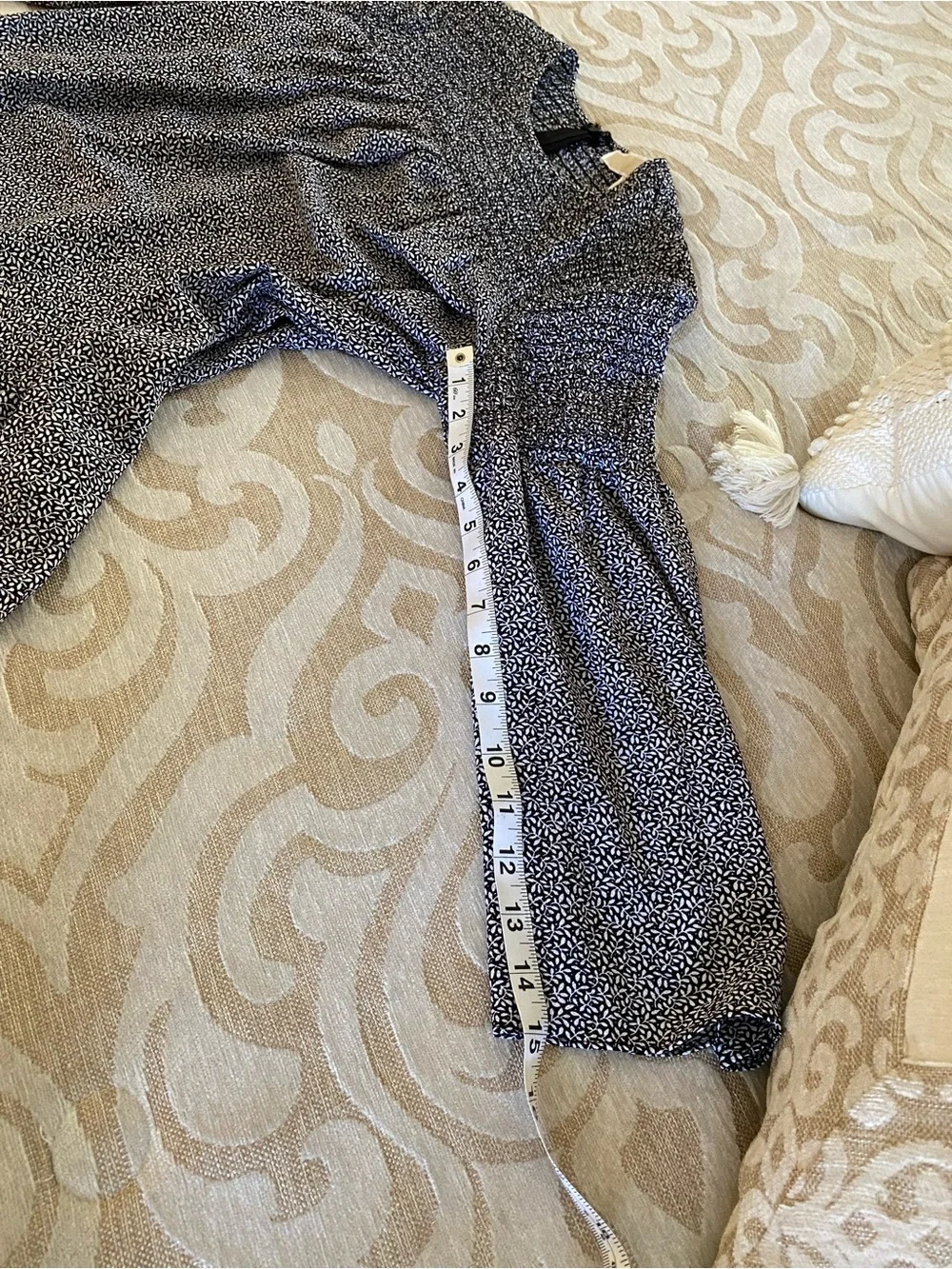 Michael Kors Black White Smocked Tunic Blouse Size S